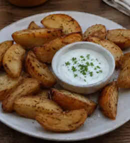 Papas Rústicas al Romero con Dip de Yogur y Limón