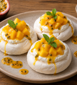 Mini Pavlovas de Mango y Maracuyá