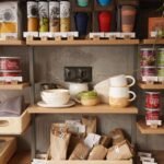 Despensa de cocina organizada con frascos y alimentos ordenados