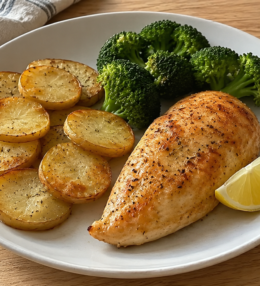 Pollo al Limón con Papas Doradas y Brócoli al Horno