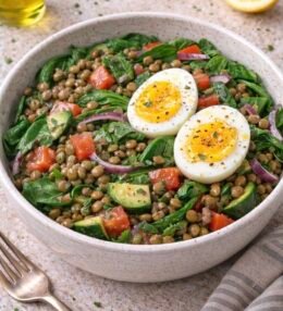 Ensalada Tibia de Lentejas con Espinaca y Huevo